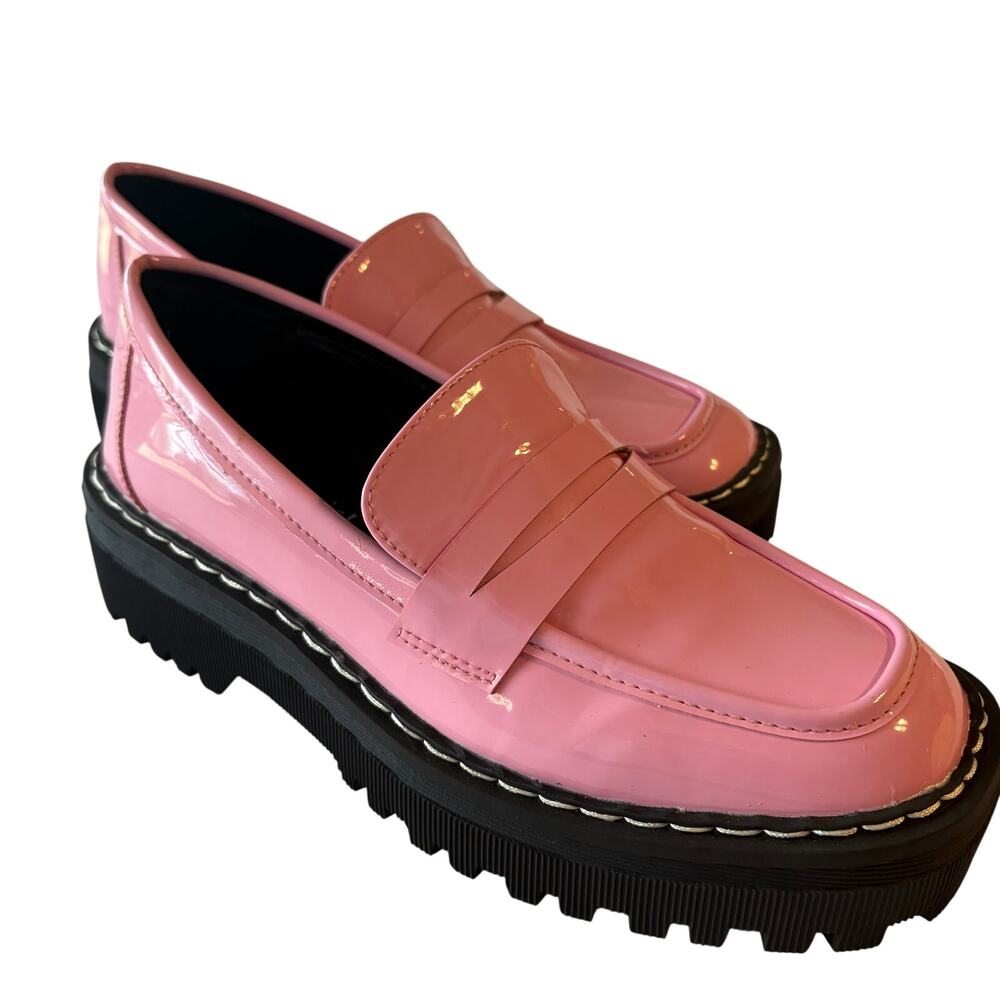 Madden Girl Pink Platform Chunky Penny Loafer Lug Sole Glossy Y2k Preppy 7.5 - Picture 8 of 11